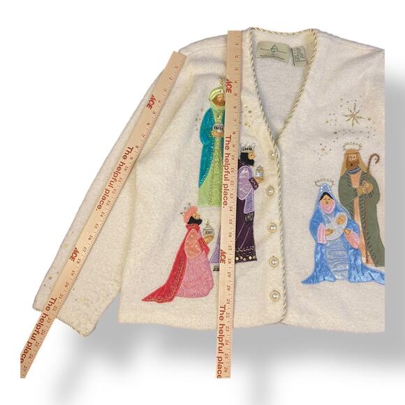Design Options by Philip and Jane Gordon White Nativity Cardigan Sweater Size XL - Picture 4 of 6